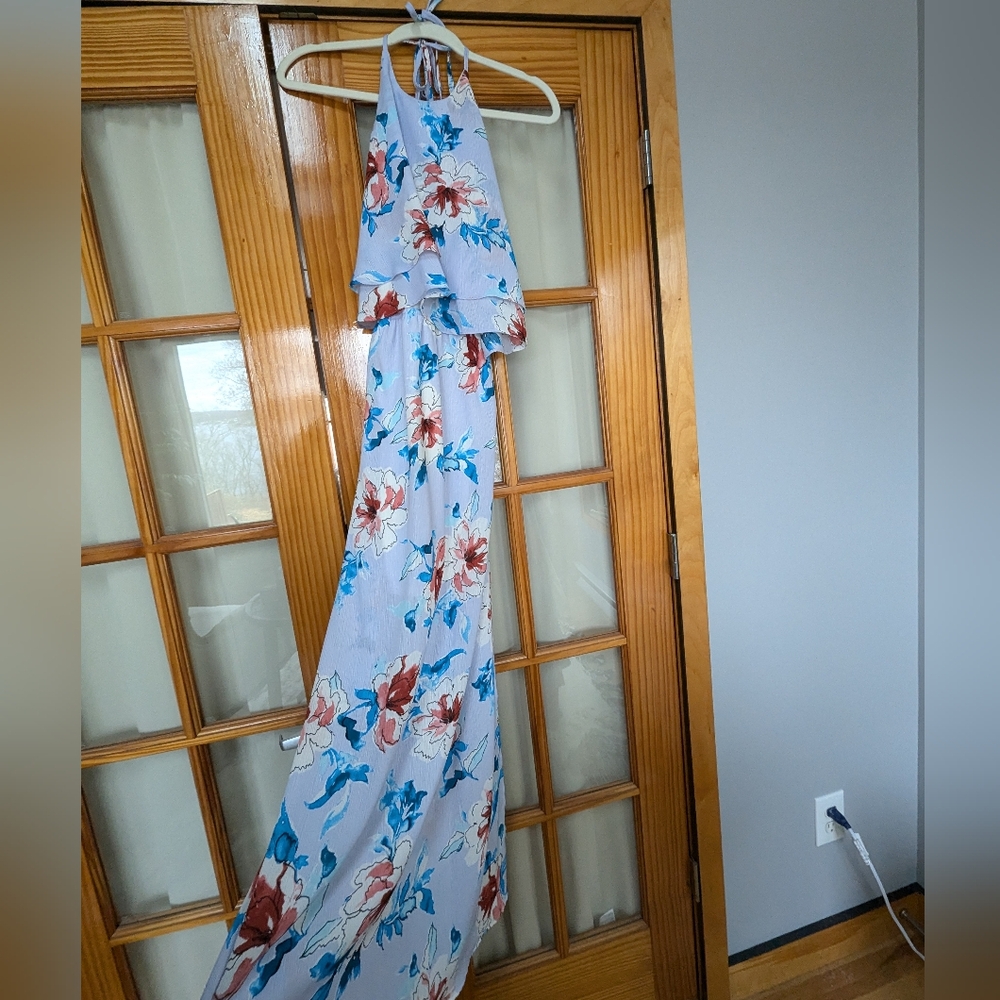 AQUA halter maxi floral dress with slit.